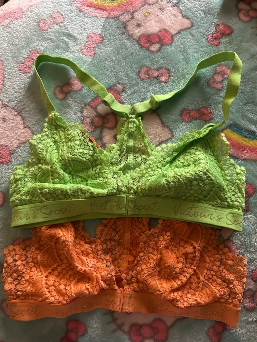 Victoria's Secret Lace Bralettes in Bright Lime Green & Vibrant Orange